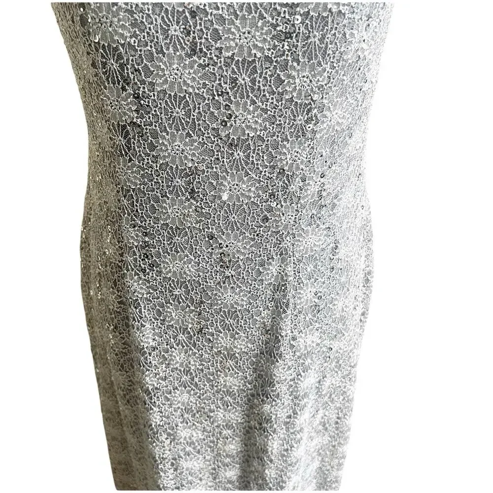 R&M Richards Vintage Sequin Maxi Dress Silver Size 8 Fairy Godmother Y2K 90’s